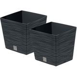 Prosperplast Plantenpot/bloempot Furu Stripes - 2x - voor buiten - kunststof - antraciet - vierkant - D24 x H23.5 cm