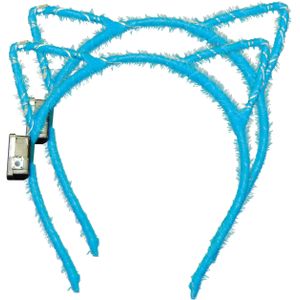 Verkleed/feest diadeem katten/poezen oren/oortjes - 2x - blauw - meisjes - LED licht - carnaval