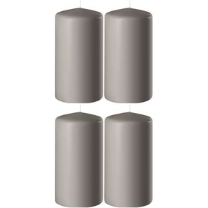 4x Zandgrijze cilinderkaarsen/stompkaarsen 6 x 8 cm 27 branduren - Geurloze kaarsen zandgrijs - Woondecoraties