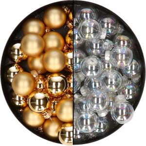 Mini kerstballen - 48x- transparant parelmoer/goud - 2,5 cm - glas