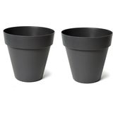 Mega Collections Plantenpot/bloempot - 2x - kunststof - zwart - D20 x H17 cm