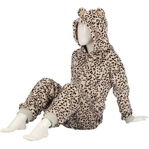 Zachte luipaard/cheetah print onesie voor kinderen roze maat 128/140