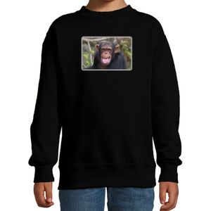 Dieren sweater met apen foto zwart voor kinderen - Chimpansee aap cadeau trui