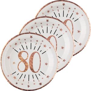 Verjaardag feest bordjes leeftijd - 50x - 80 jaar - rose goud - karton - 22 cm