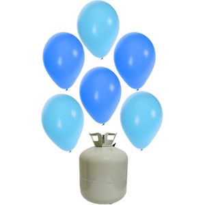 20x Helium ballonnen blauw/licht blauw 27 cm jongetje geboorte + helium tank/cilinder