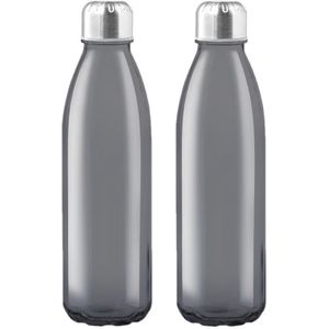 2x Stuks glazen waterfles/drinkfles zwart transparant met Rvs dop 500 ml