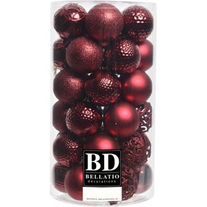 37x stuks kunststof kerstballen donkerrood 6 cm inclusief kerstbalhaakjes