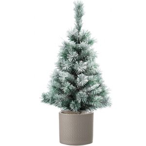 Volle besneeuwde kunst kerstboom 75 cm inclusief taupe pot