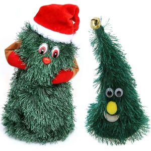 Zingende en dansende kerstboom figuren - 2x st - H16 en H20 cm - groen