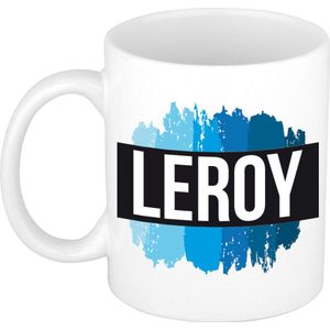Leroy naam cadeau mok / beker met verfstrepen - Cadeau collega/ vaderdag/ verjaardag of als persoonlijke mok werknemers