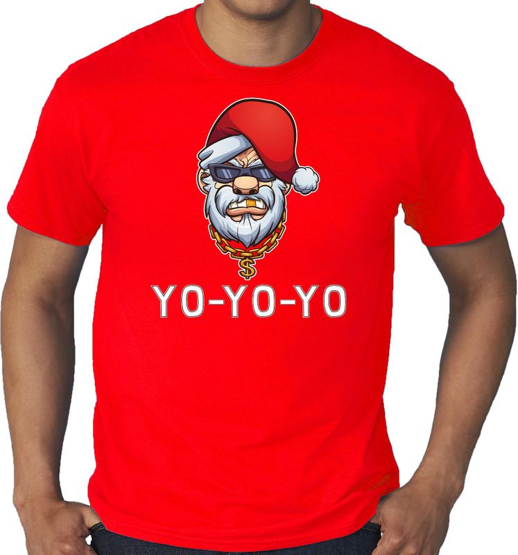 Rood Kerst shirt/ Kerstkleding Gangster / rapper Santa voor heren grote maten