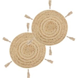 Set van 8x stuks ronde placemats raffia met franjes naturel 38 cm