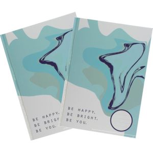 2x stuks luxe schrift A4 formaat blauw//wit be happy harde kaft