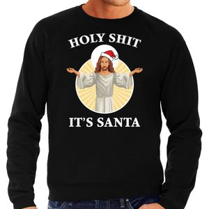 Zwarte Kersttrui / Kerstkleding Holy shit its Santa voor heren