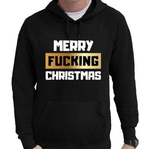 Foute kerstborrel hoodie merry fucking christmas zwart voor heren
