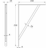 AMIG Plankdrager/planksteun van metaal - gelakt wit - H250 x B150 mm - boekenplank steunen - tot 320 kg