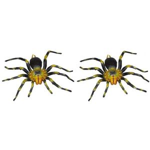 2x Gele met zwarte plastic spinnen 16 cm