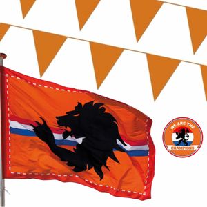 Oranje versiering buiten pakket 2x mega Holland vlag + 200 meter vlaggetjes