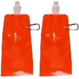 Waterzak - 2x - oranje - navulbaar - opvouwbaar met haak - 400 ml - festival/outdoor