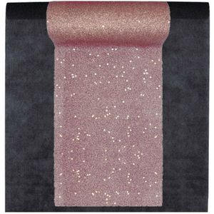 Feest tafelkleed met glitter loper op rol - zwart/rose goud - 10 meter