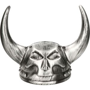 Atosa Carnaval verkleed Viking helm - grijs - met hoorns - plastic - heren