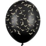 12x Mat zwarte ballonnen met gouden vleermuis print 30 cm Halloween feest/party versiering