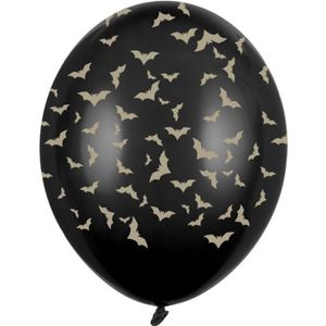 12x Mat zwarte ballonnen met gouden vleermuis print 30 cm Halloween feest/party versiering