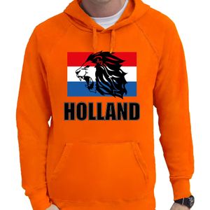 Oranje fan hoodie / sweater met capuchon Holland met leeuw en vlag EK/ WK voor heren