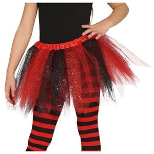 Korte heksen verkleed tule onderrok zwart/rood 31 cm voor meisjes