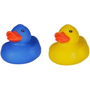 Badeendjes - rubber - 2 stuks - geel en blauw - 5 cm - kunststof - bad speelgoed