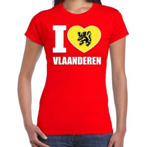Shirt met tekst I love Vlaanderen rood dames