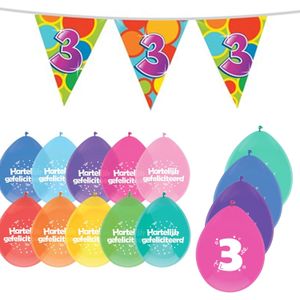 Leeftijd verjaardag thema 3 jaar pakket ballonnen/vlaggetjes