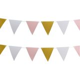 Party Vlaggenlijn - 2x - binnen - papier - roze/goud/wit - 6 m - 25 vlaggetjes