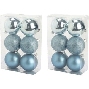 36x stuks kunststof kerstballen ijsblauw 8 cm mat/glans/glitter
