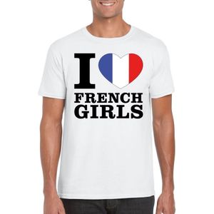 Wit I love French girls/ I love Franse dames t-shirt voor heren