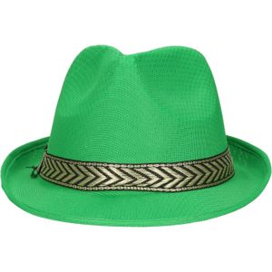 Fiestas Guirca Carnaval verkleed Trilby/gangster hoedje - groen - polyester - heren/dames