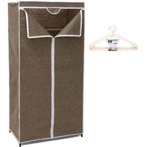 Mobiele opvouwbare kledingkast bruin 75 x 46 x 160 cm incl. 10 witte kledinghangers