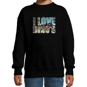Tekst sweater I love dinosaurs foto zwart voor kinderen - cadeau trui dinosauriers liefhebber