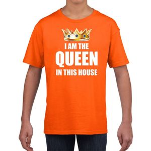 Woningsdag Im the queen in this house t-shirts voor thuisblijvers tijdens Koningsdag oranje meisjes / kinderen