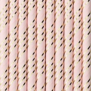 Drinkrietjes - papier - 20x - roze/goud strepen - 19,5 cm - rietjes