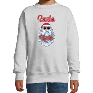 Bellatio Decorations kersttrui/sweater voor kinderen - Kerstman - Santa Rocks - grijs