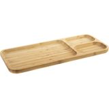 Bamboe houten 3-vaks serveerplank/serveerbord 39 x 16 x 2 cm - Serveerbladen/serveerplank/serveerbord met vakjes