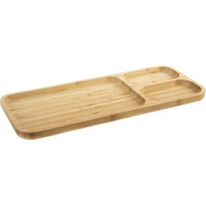 Bamboe houten 3-vaks serveerplank/serveerbord 39 x 16 x 2 cm - Serveerbladen/serveerplank/serveerbord met vakjes
