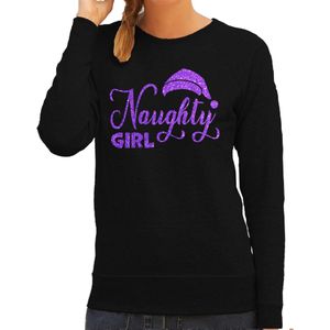 Foute kersttrui voor dames - Naughty Girl - zwart - glitter paars
