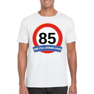 85 jaar verkeersbord t-shirt wit heren