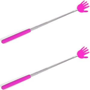 2x stuks stevige handjes uitschuifbare ruggenkrabber 65 cm roze