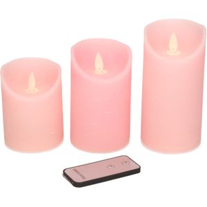 Set van 3 roze LED stompkaarsen met afstandsbediening - Woondecoratie - LED kaarsen - Elektrische kaarsen