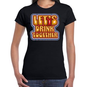Bellatio Decorations Koningsdag shirt voor dames - let's drink together - zwart - feestkleding