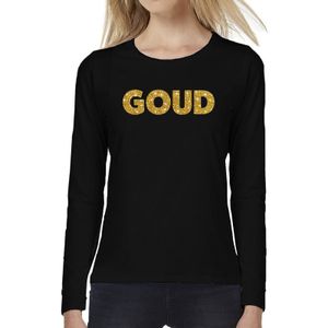 Bellatio Decorations longsleeve shirt voor dames goud - glitter tekst - foute party/carnaval - zwart