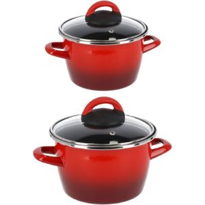 Kookpannen set van 2x stuks rood 3 liter en 6 liter Cuenca - Rvs pannenset